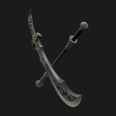 Curved Blade Polearm Model Design 1 3D Print Model
