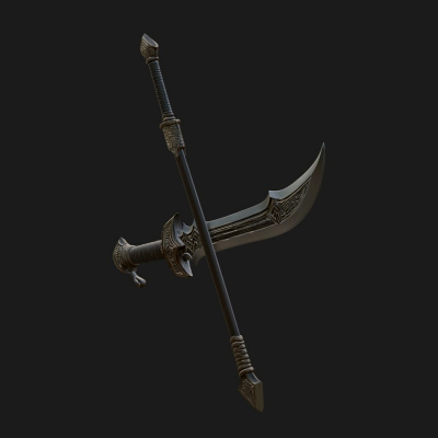 Curved Blade Polearm Model Design 3 3D Print Model