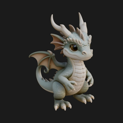 Cute Baby Dragon Statue Design 1 3D Print Model