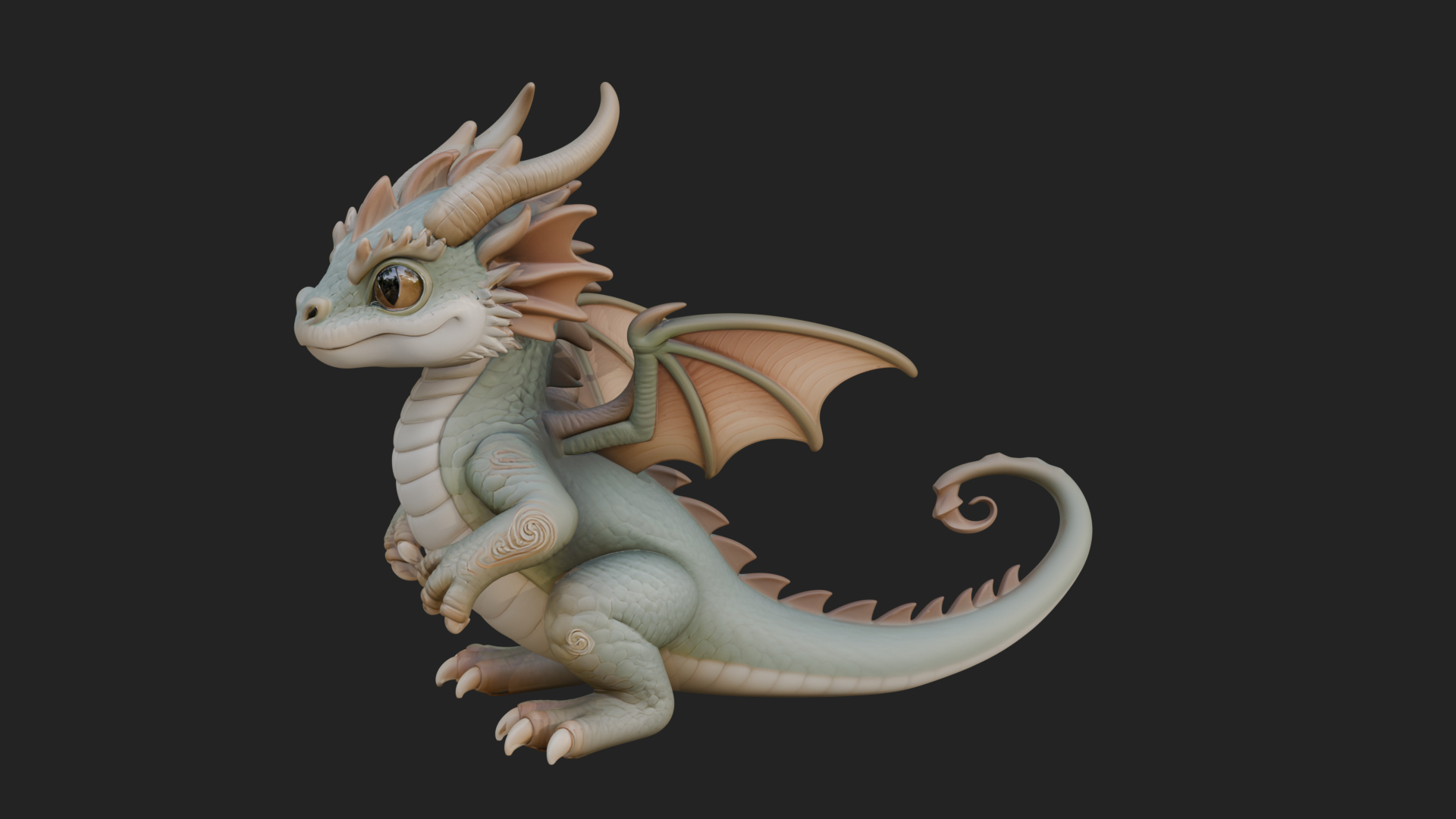 Cute Baby Dragon Statue Design 2 3D Print Model 3D Model