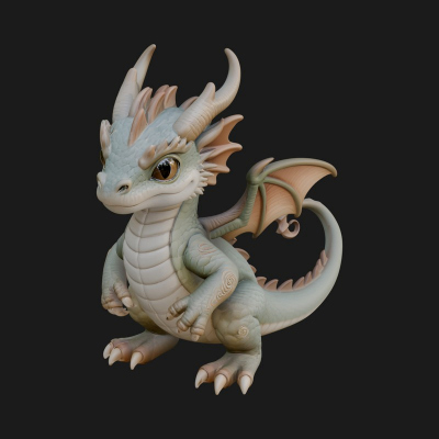 Cute Baby Dragon Statue Design 2 3D Print Model