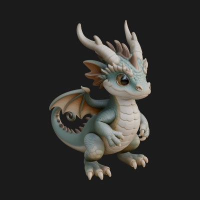 Cute Baby Dragon Statue Design 3 3D Print Model