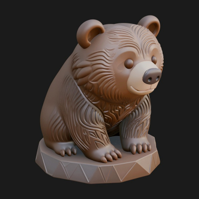 Cute Cartoon Bear Statue Design 4 3D Print Model