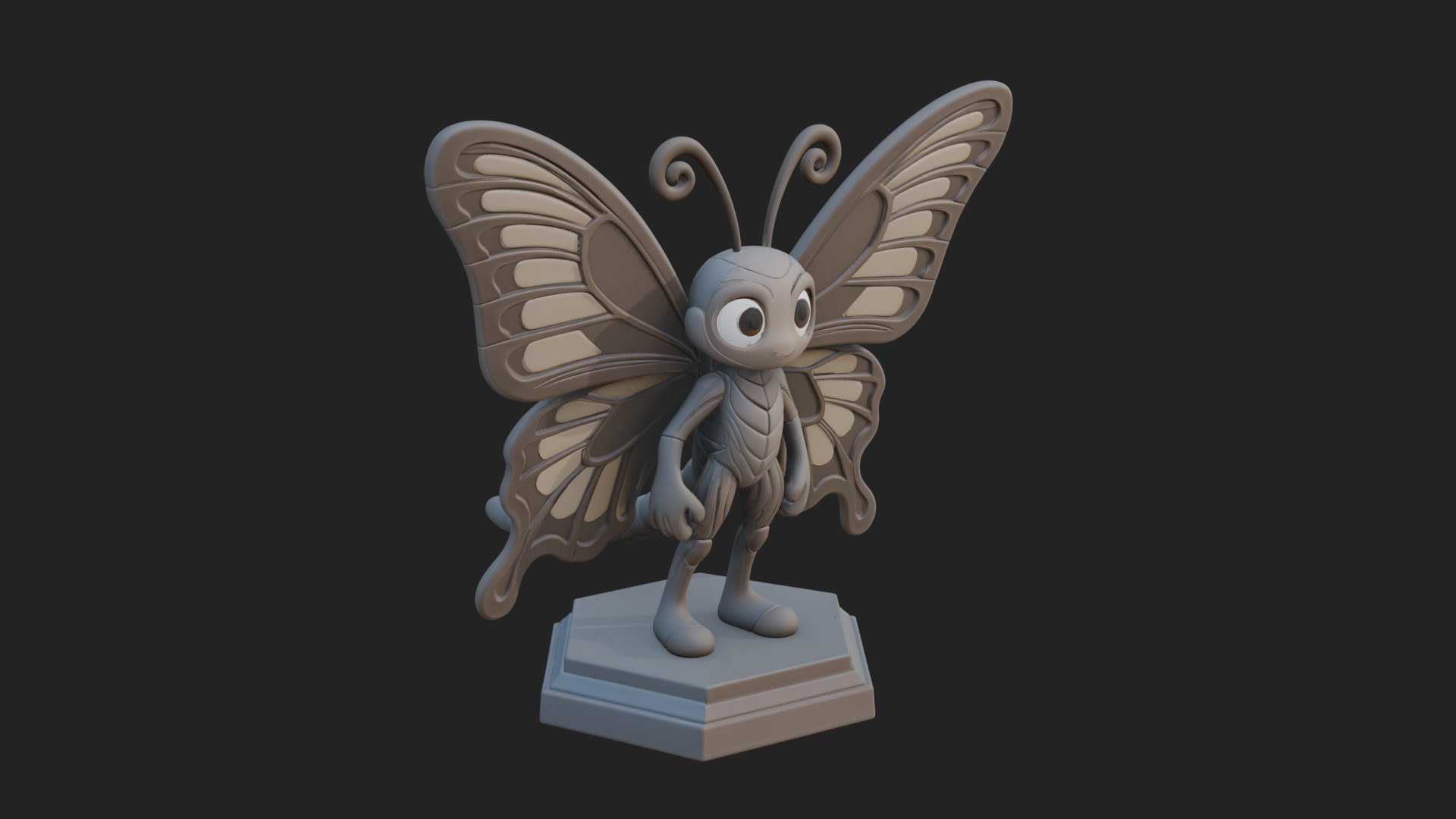 Cute Cartoon Butterfly Statue Design 1 3D Print Model 3D Model