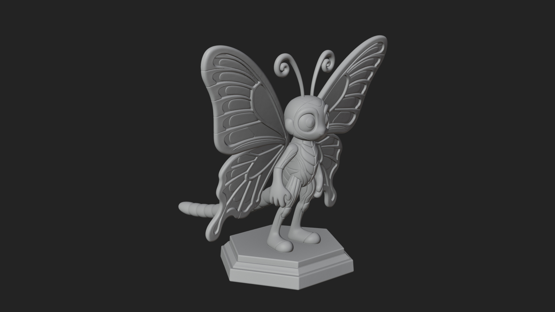 Cute Cartoon Butterfly Statue Design 1 3D Print Model 3D Model