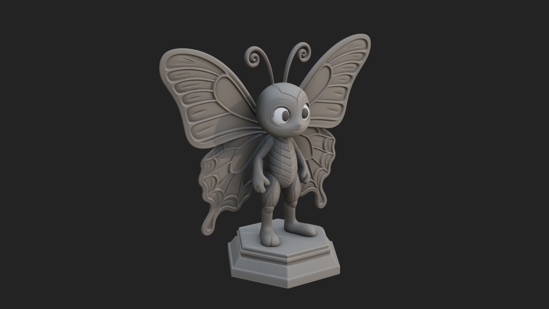 Cute Cartoon Butterfly Statue Design 2 3D Print Model 3D Model