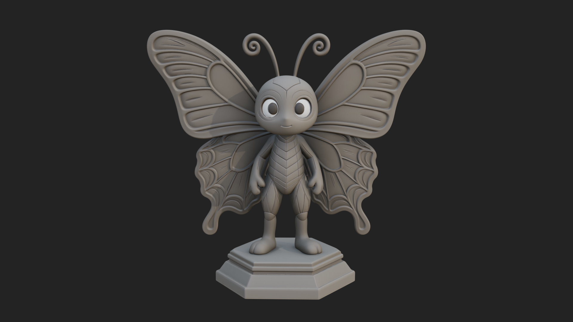 Cute Cartoon Butterfly Statue Design 2 3D Print Model 3D Model