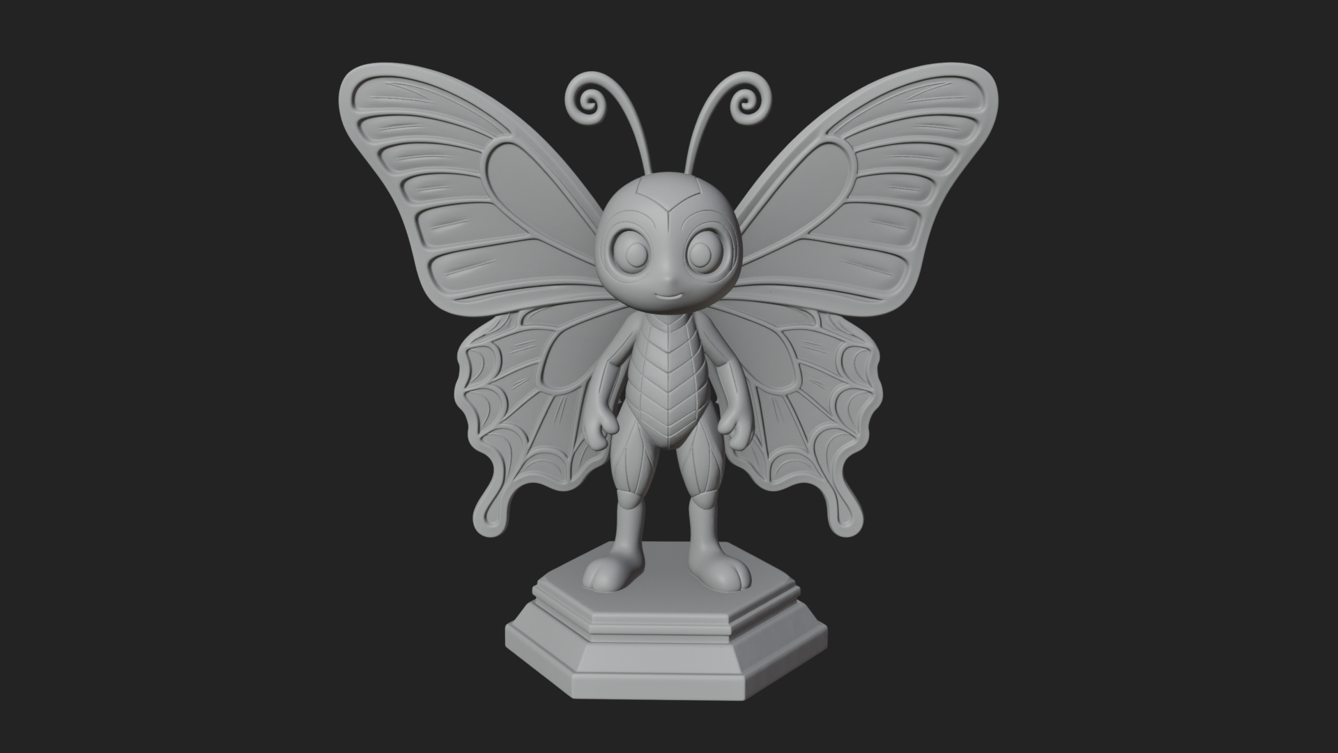 Cute Cartoon Butterfly Statue Design 2 3D Print Model 3D Model