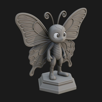 Cute Cartoon Butterfly Statue Design 2 3D Print Model