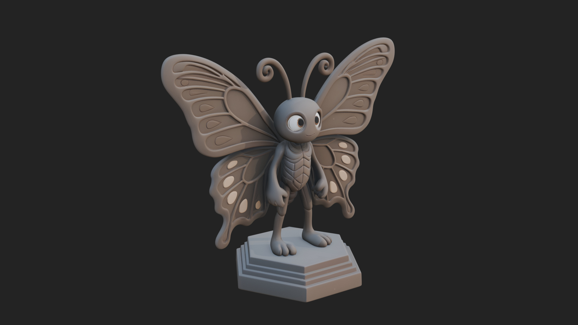 Cute Cartoon Butterfly Statue Design 3 3D Print Model 3D Model