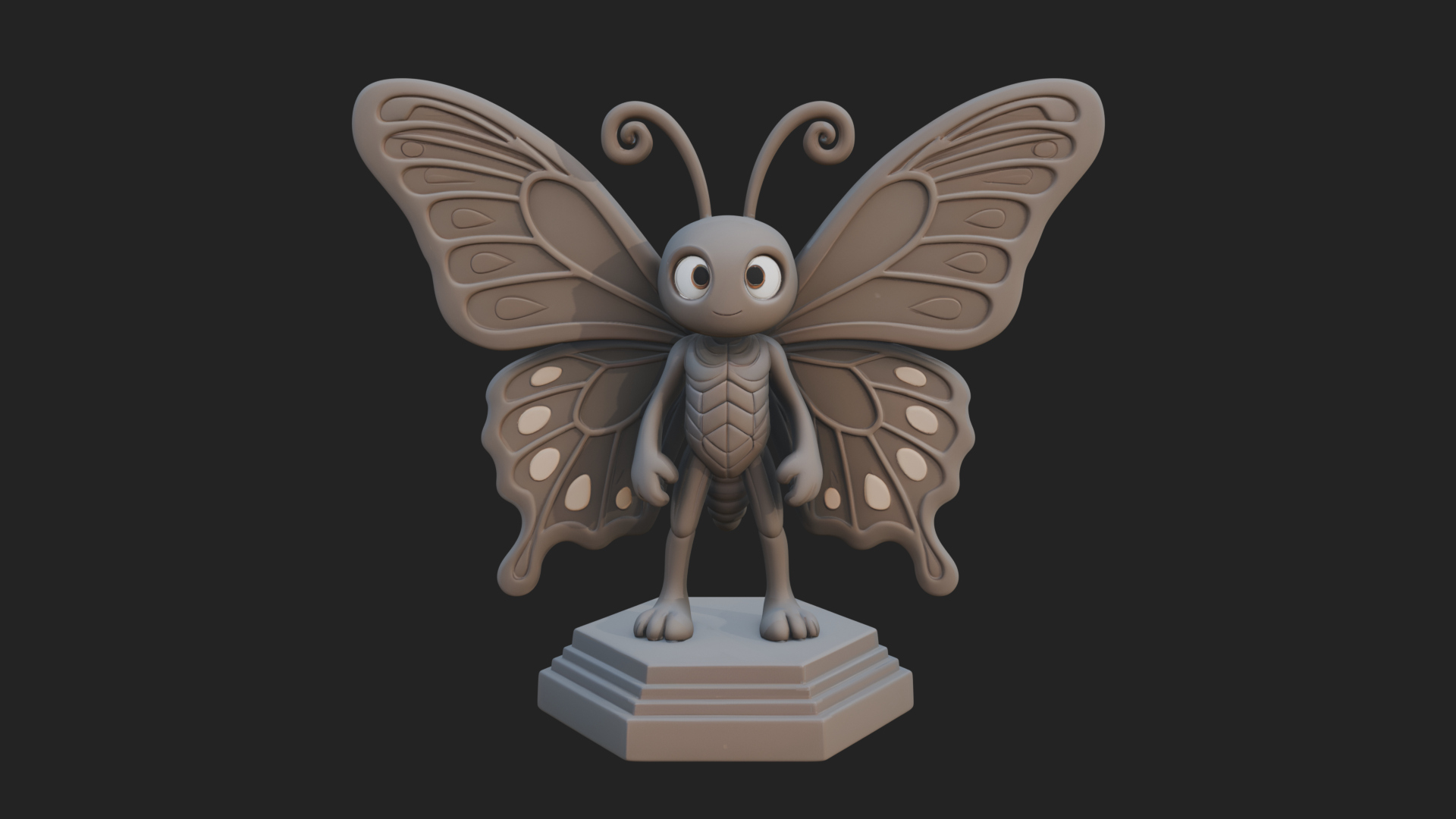 Cute Cartoon Butterfly Statue Design 3 3D Print Model 3D Model