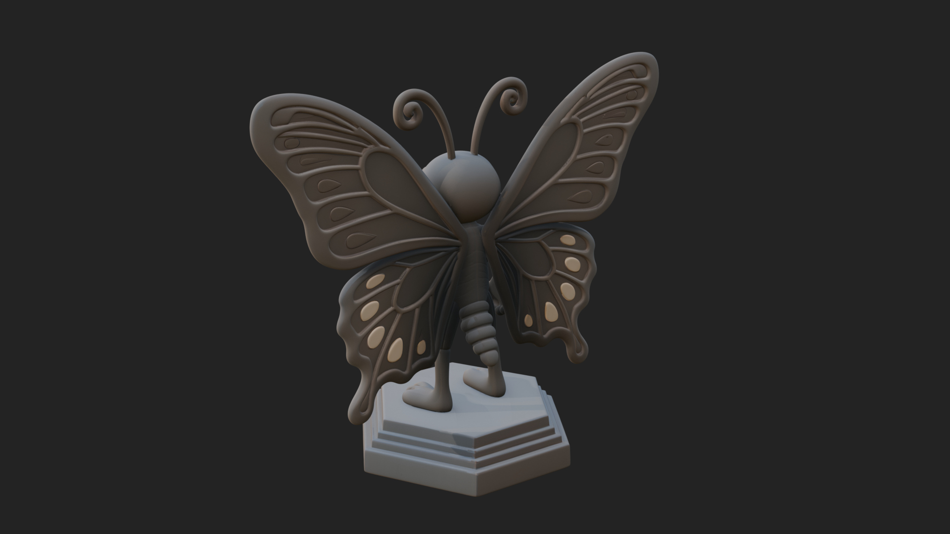 Cute Cartoon Butterfly Statue Design 3 3D Print Model 3D Model