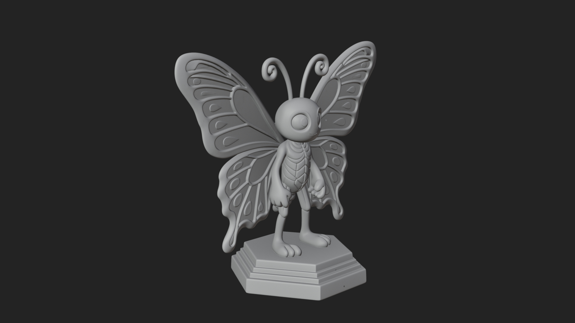 Cute Cartoon Butterfly Statue Design 3 3D Print Model 3D Model