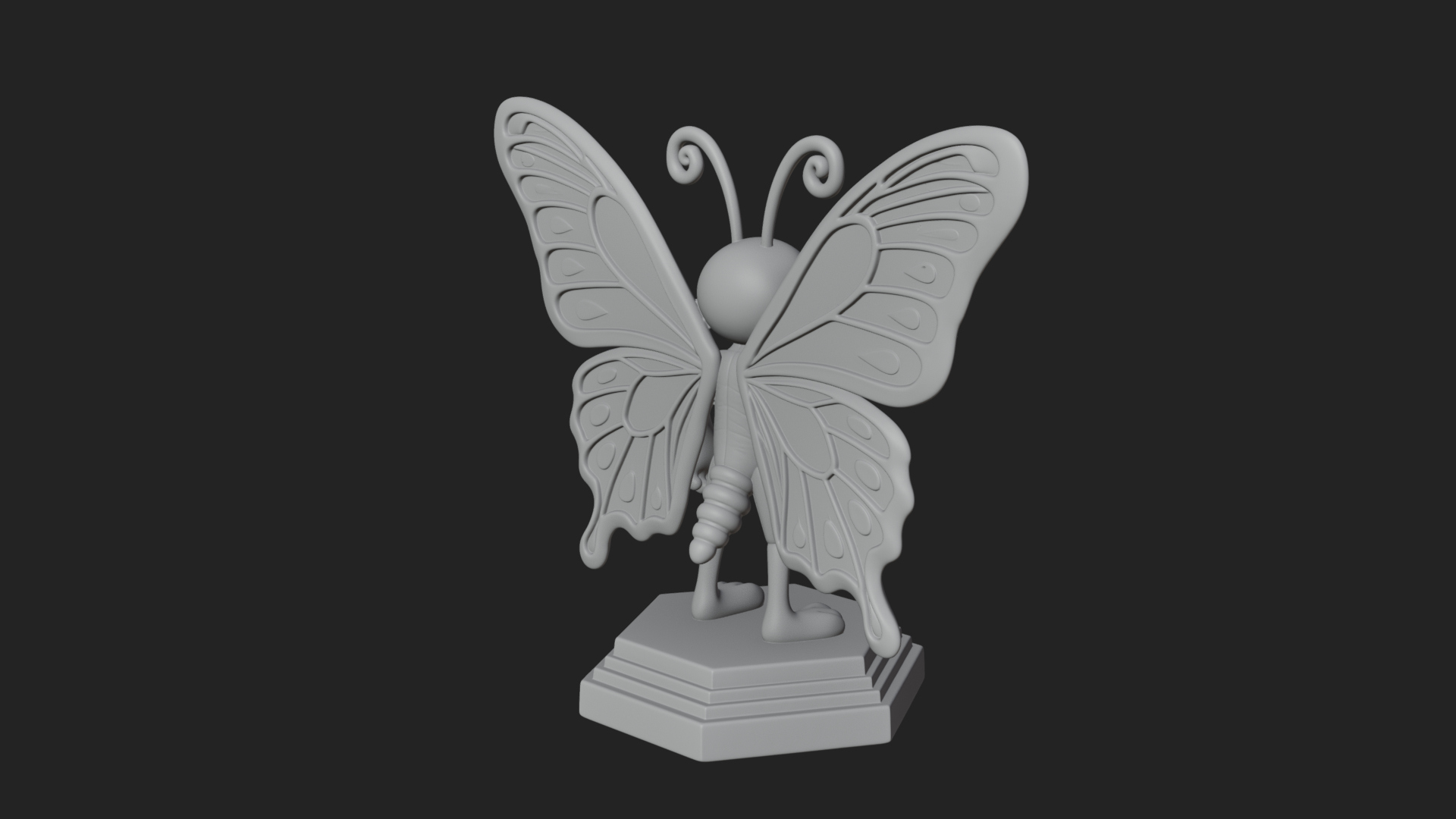 Cute Cartoon Butterfly Statue Design 3 3D Print Model 3D Model