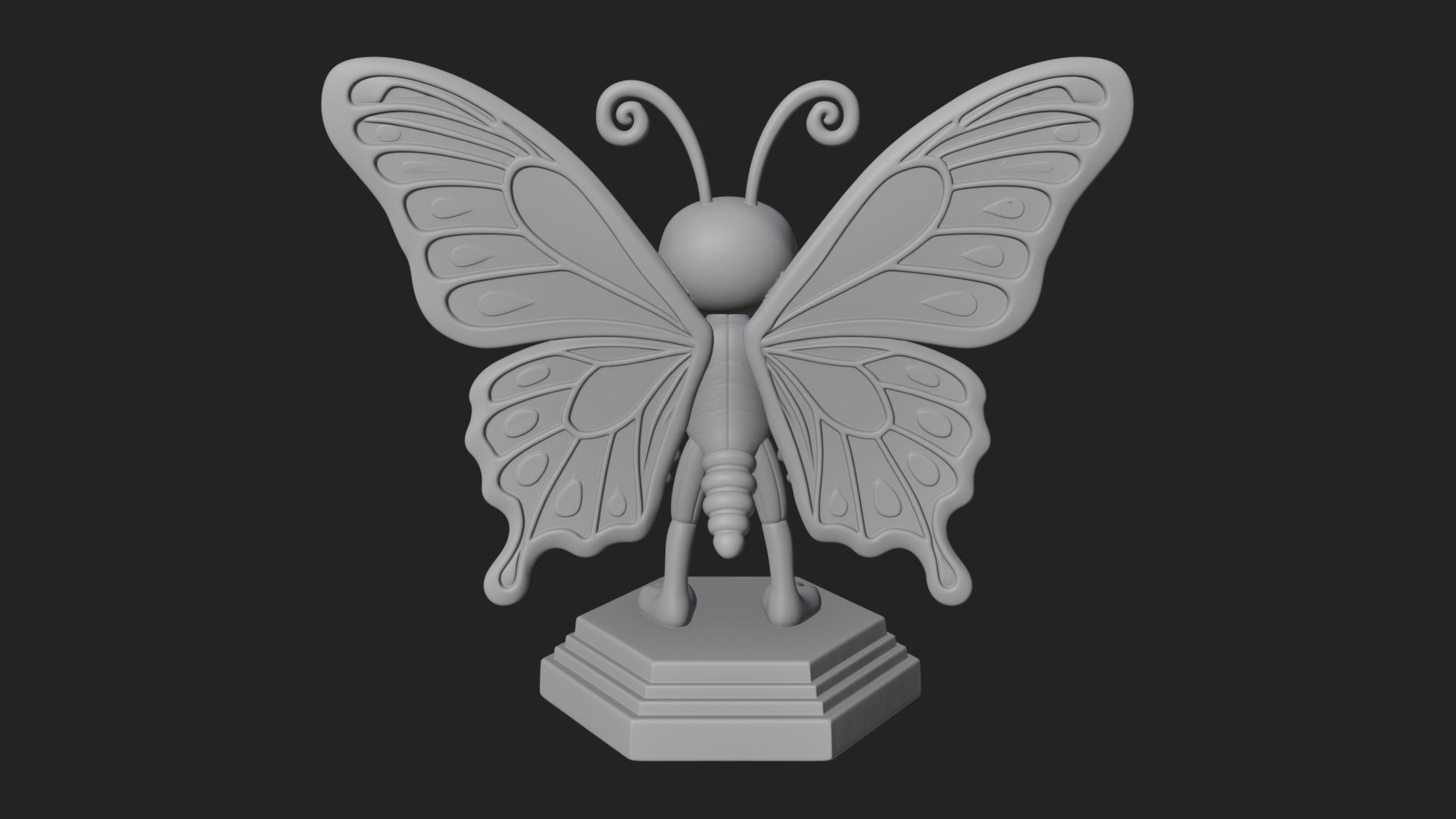 Cute Cartoon Butterfly Statue Design 3 3D Print Model 3D Model