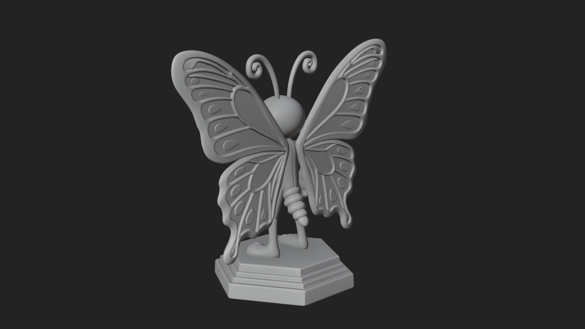 Cute Cartoon Butterfly Statue Design 3 3D Print Model 3D Model
