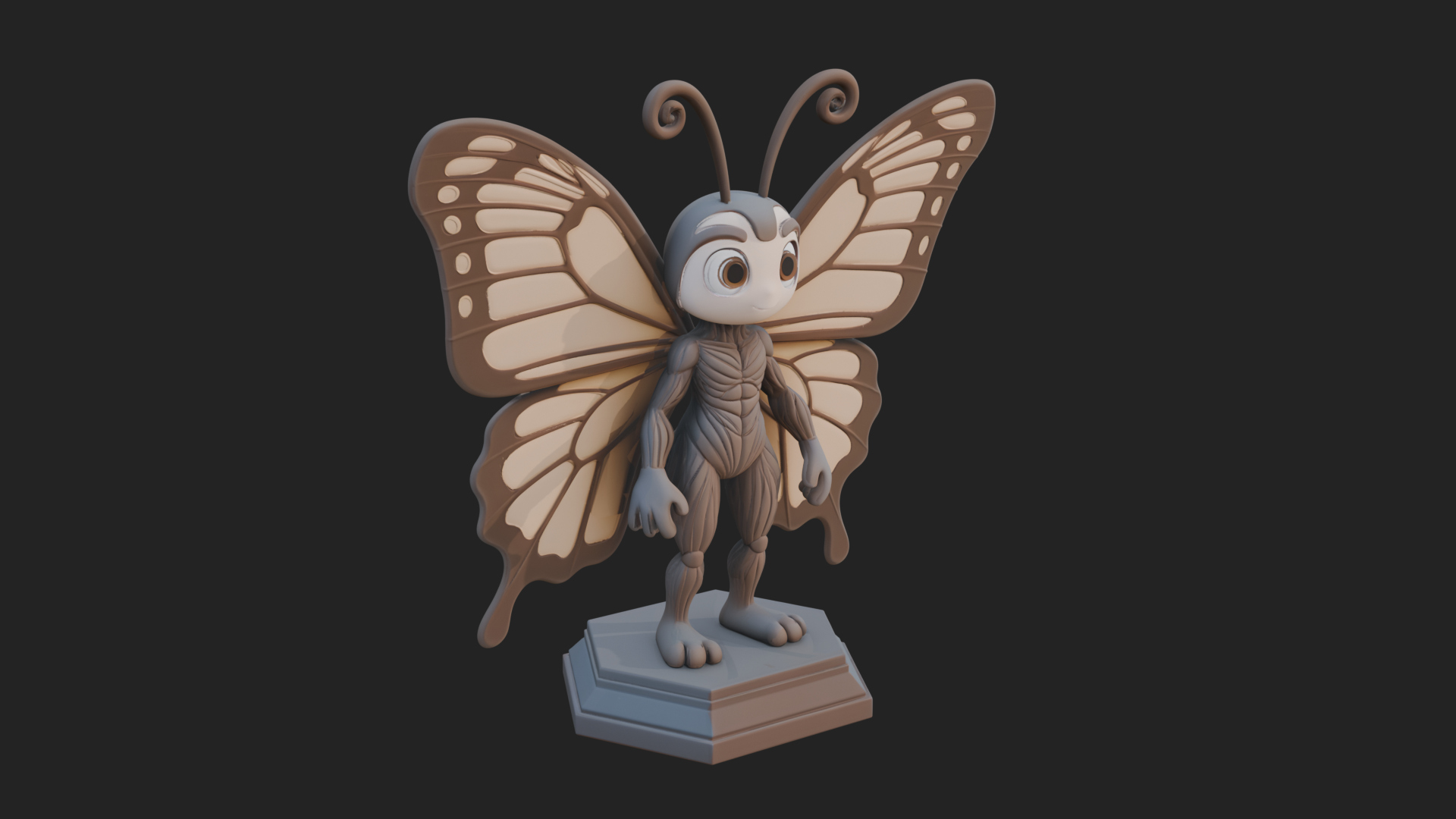 Cute Cartoon Butterfly Statue Design 4 3D Print Model 3D Model