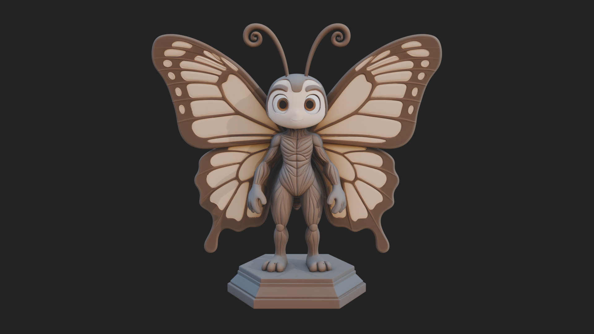 Cute Cartoon Butterfly Statue Design 4 3D Print Model 3D Model