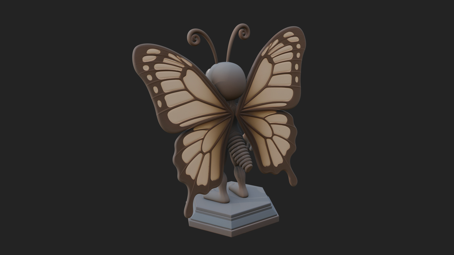 Cute Cartoon Butterfly Statue Design 4 3D Print Model 3D Model
