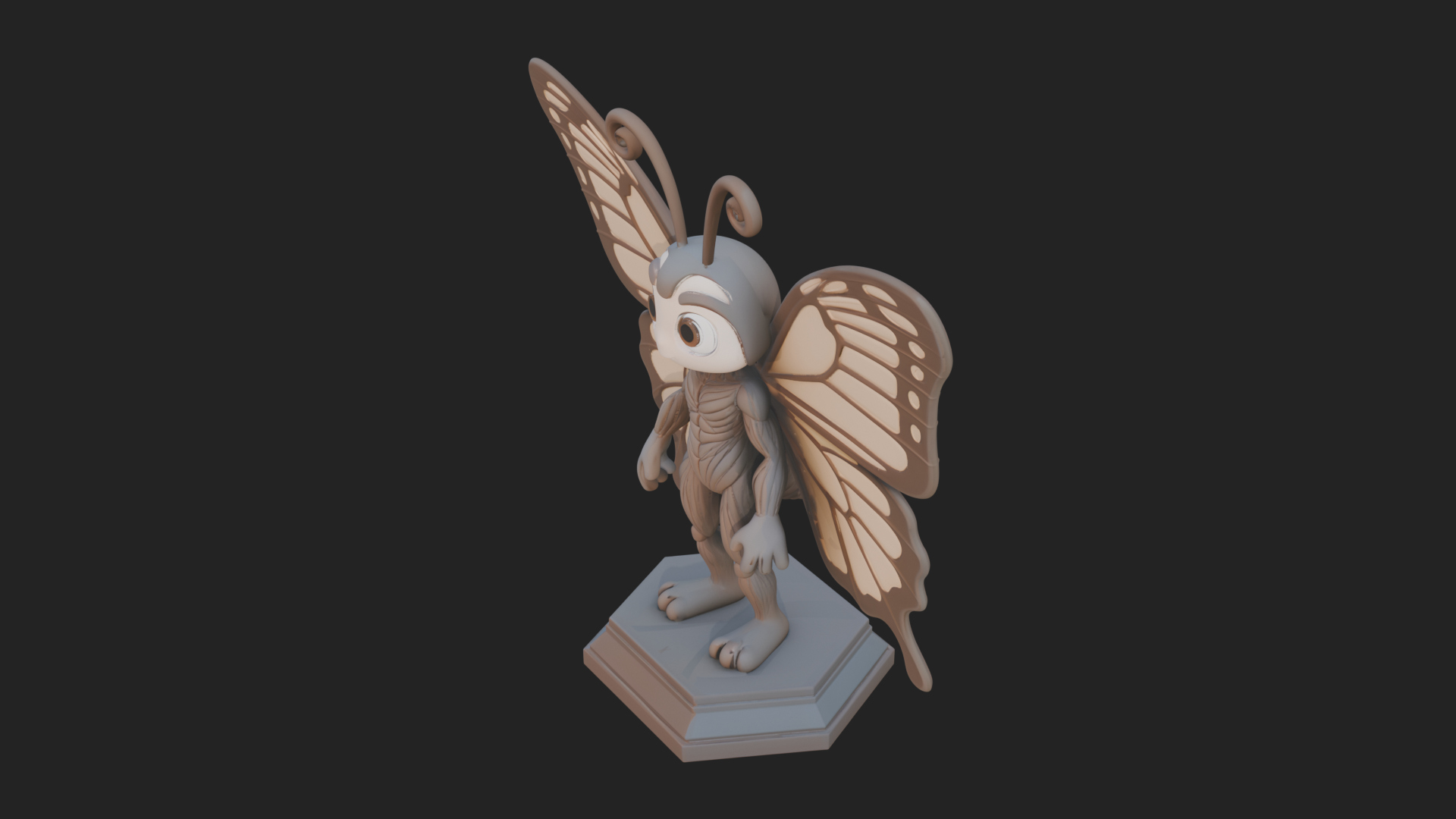 Cute Cartoon Butterfly Statue Design 4 3D Print Model 3D Model