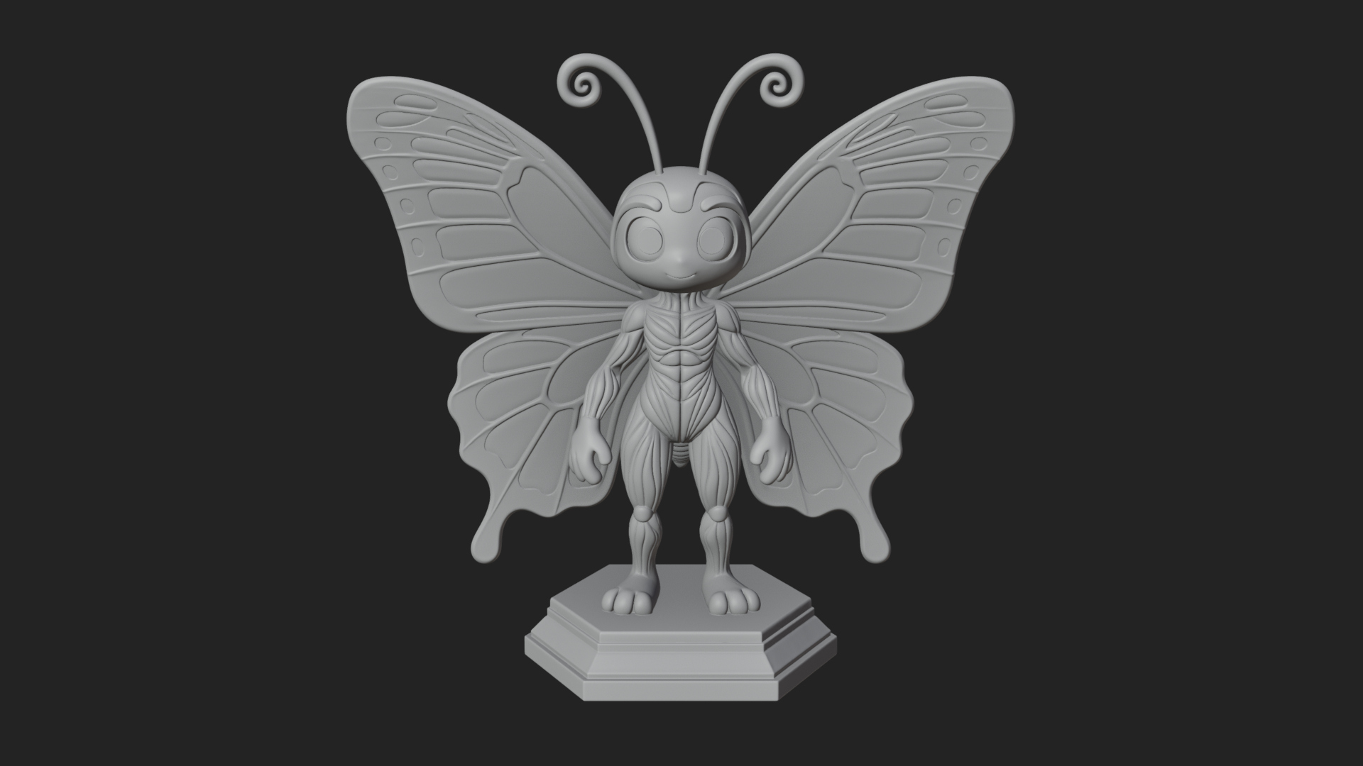 Cute Cartoon Butterfly Statue Design 4 3D Print Model 3D Model