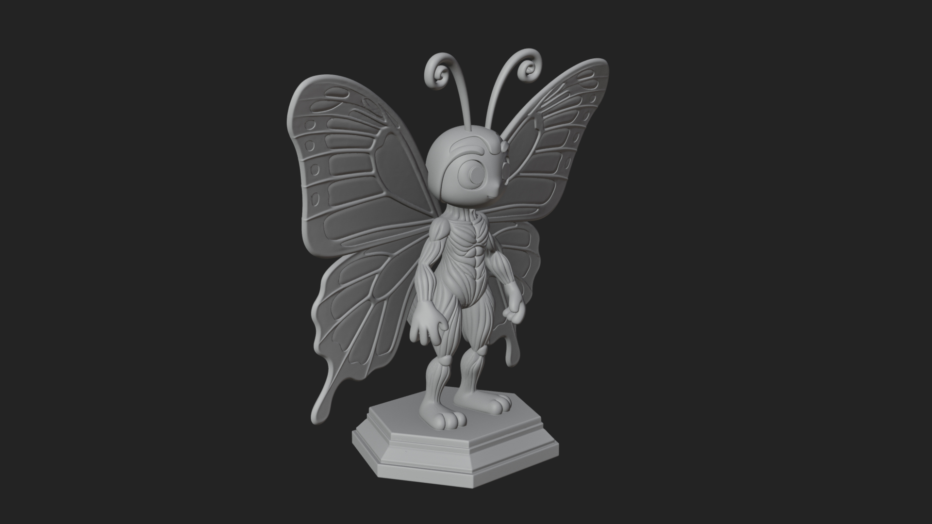 Cute Cartoon Butterfly Statue Design 4 3D Print Model 3D Model