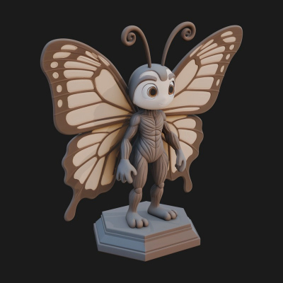 Cute Cartoon Butterfly Statue Design 4 3D Print Model