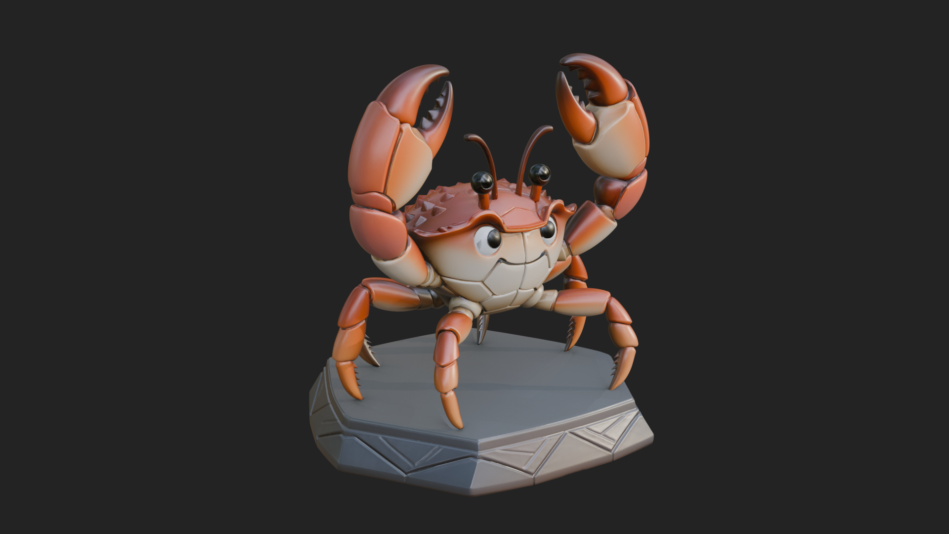 Cute Cartoon Crab Statue Design 2 3D Print Model 3D Model
