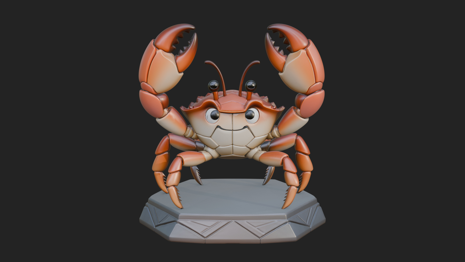 Cute Cartoon Crab Statue Design 2 3D Print Model 3D Model
