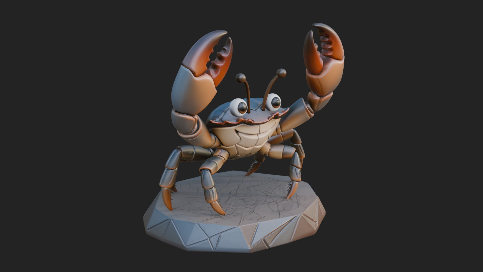 Cute Cartoon Crab Statue Design 3 3D Print Model 3D Model