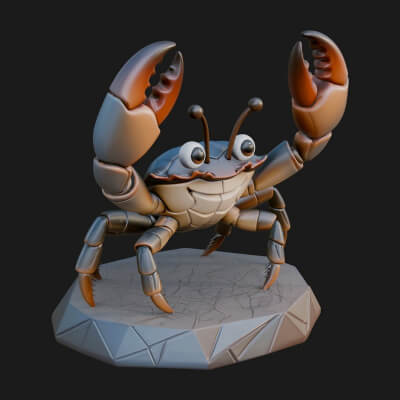 Cute Cartoon Crab Statue Design 3 3D Print Model