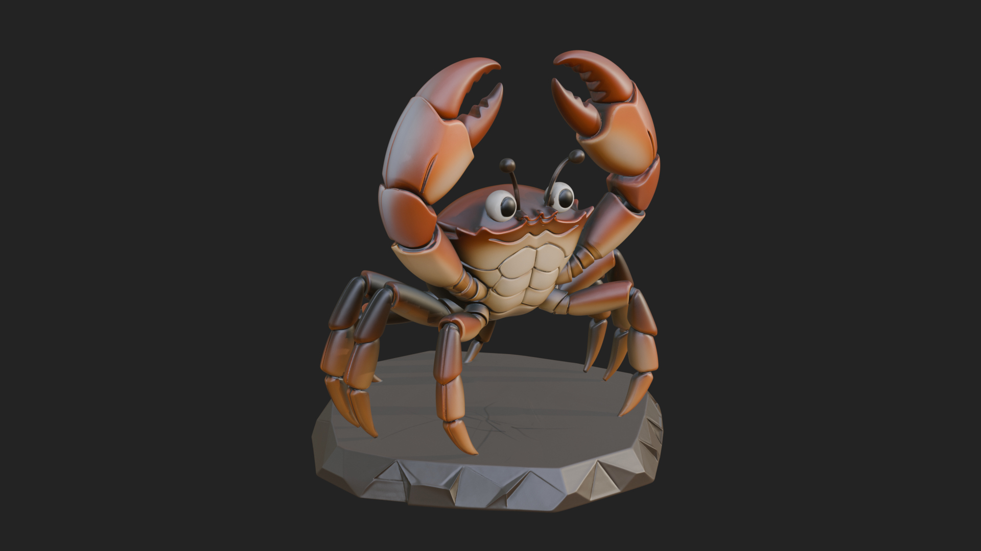 Cute Cartoon Crab Statue Design 4 3D Print Model 3D Model