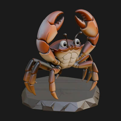 Cute Cartoon Crab Statue Design 4 3D Print Model