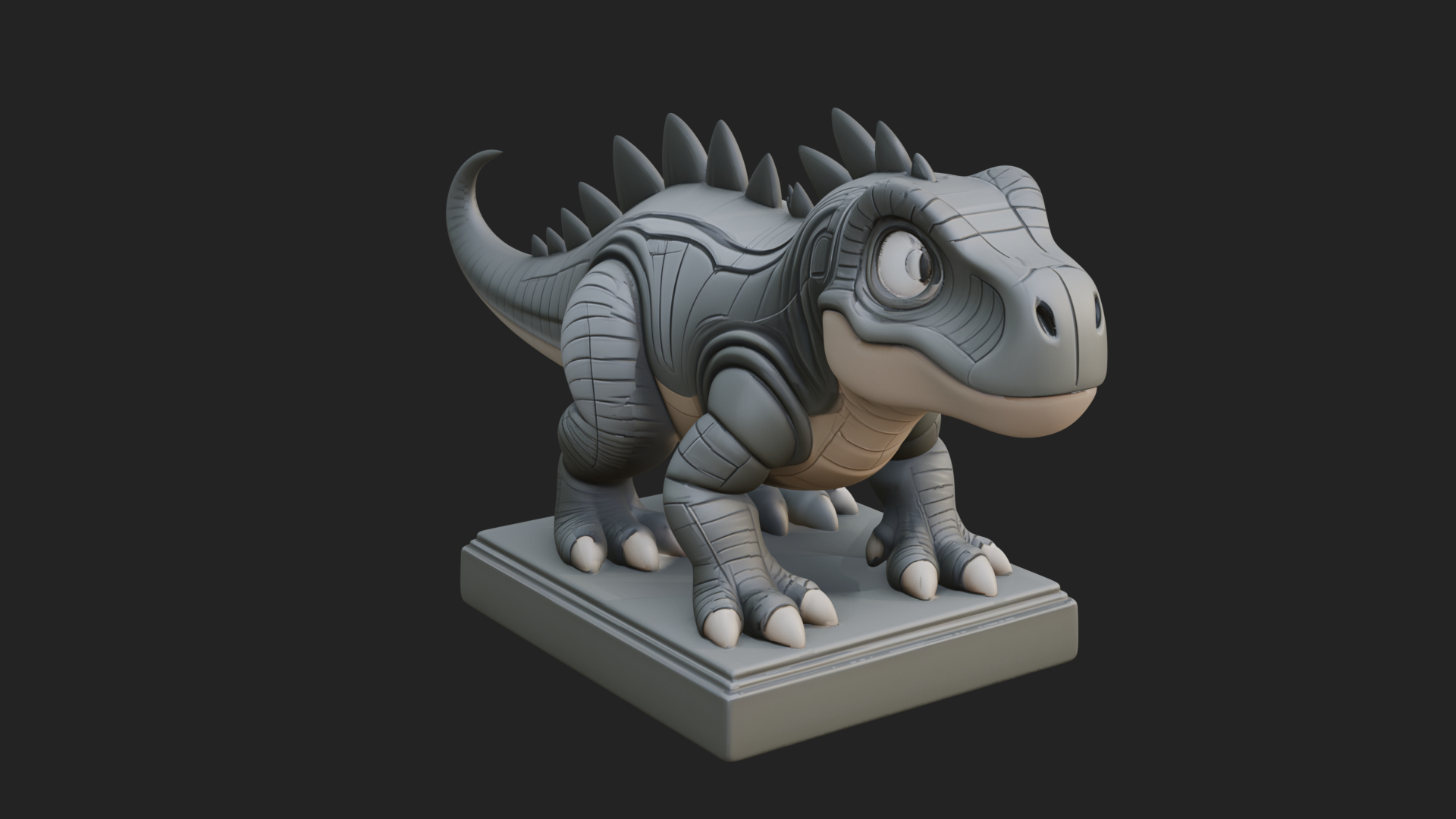 Cute Cartoon Dinosaur Statue Design 1 3D Print Model 3D Model