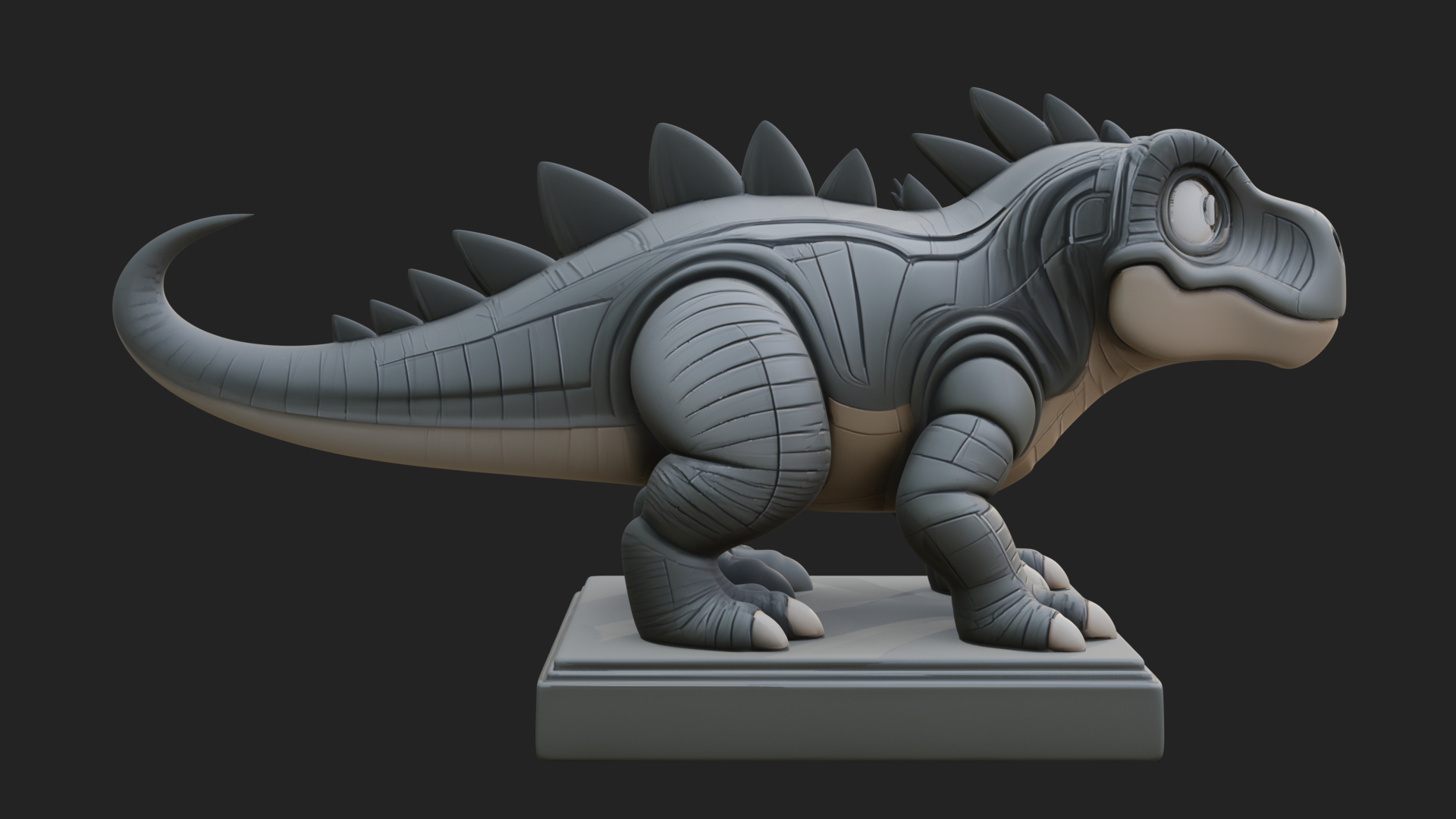 Cute Cartoon Dinosaur Statue Design 1 3D Print Model 3D Model