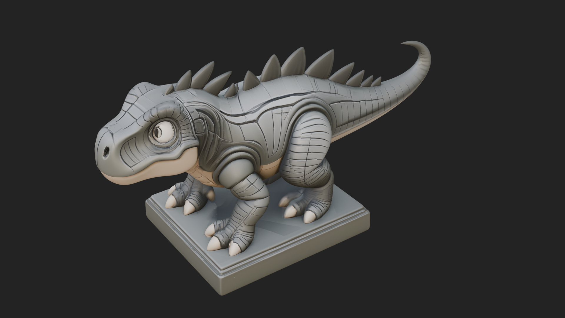 Cute Cartoon Dinosaur Statue Design 1 3D Print Model 3D Model