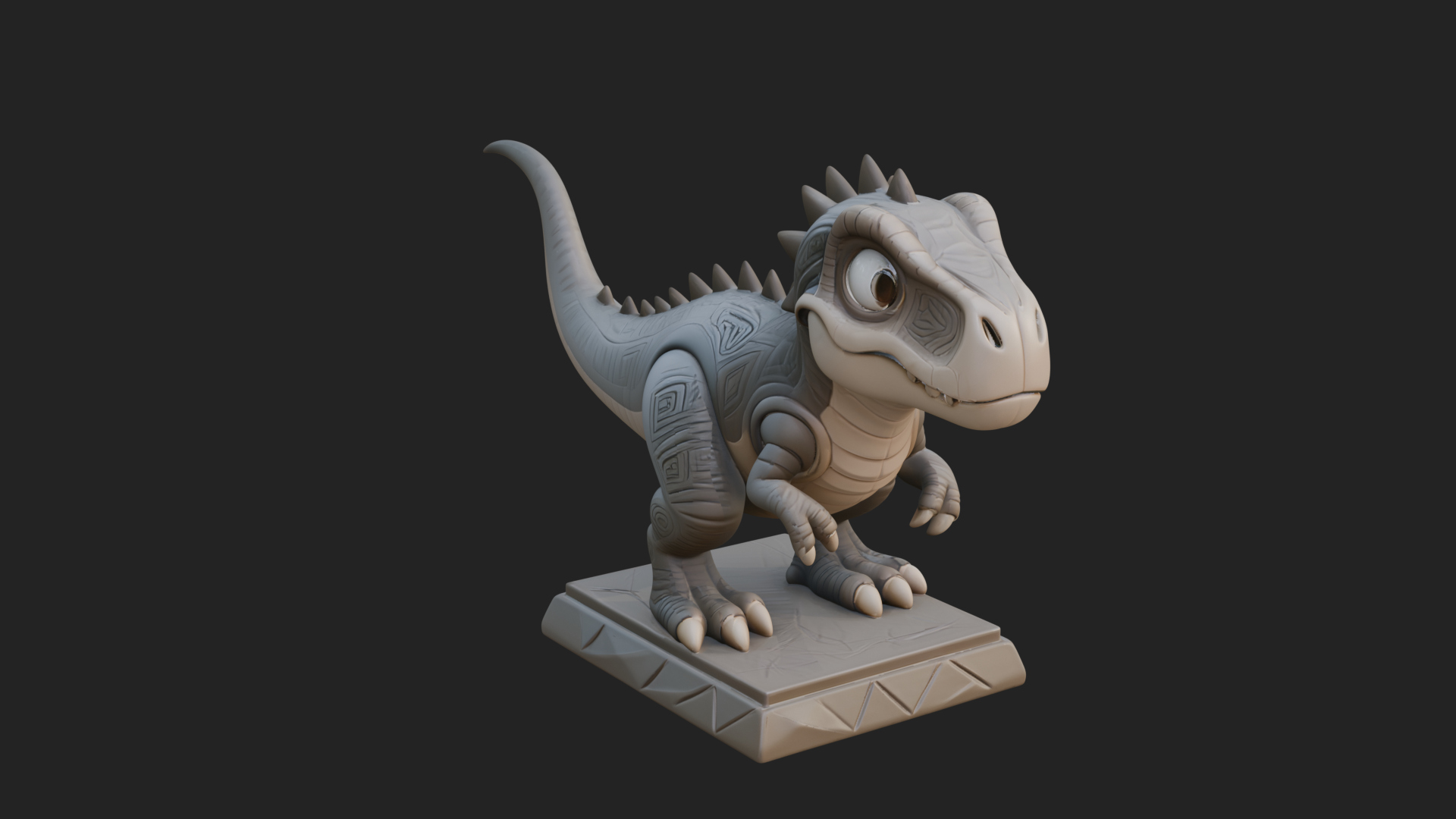 Cute Cartoon Dinosaur Statue Design 2 3D Print Model 3D Model