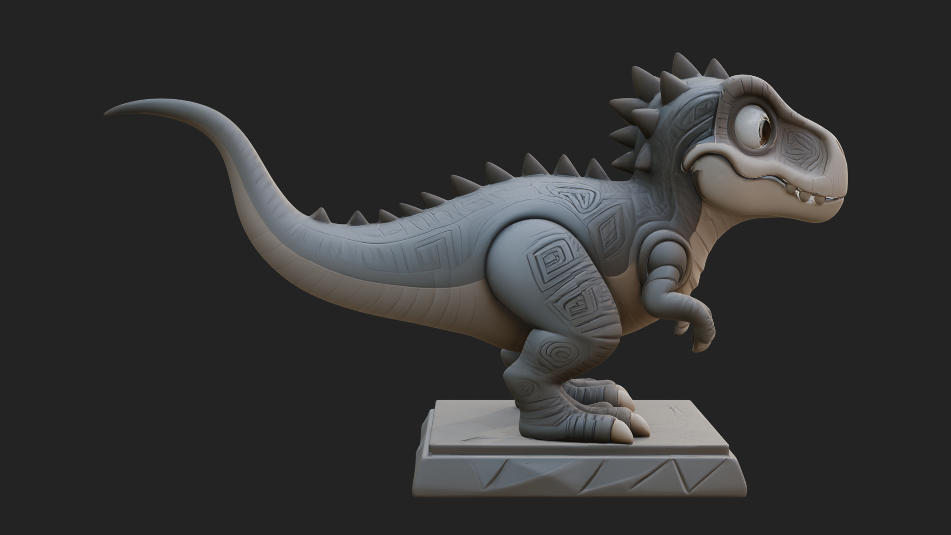 Cute Cartoon Dinosaur Statue Design 2 3D Print Model 3D Model