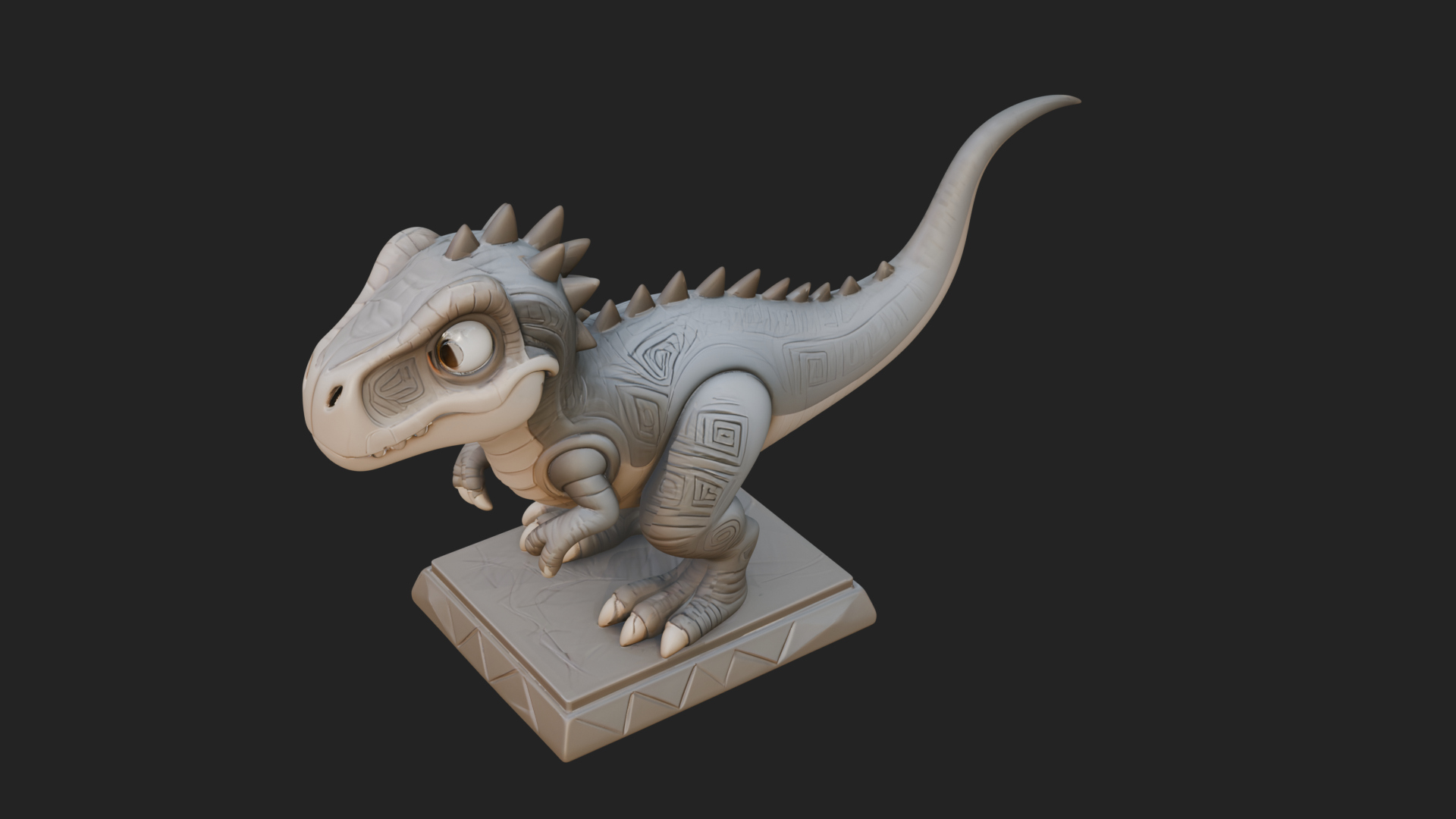 Cute Cartoon Dinosaur Statue Design 2 3D Print Model 3D Model