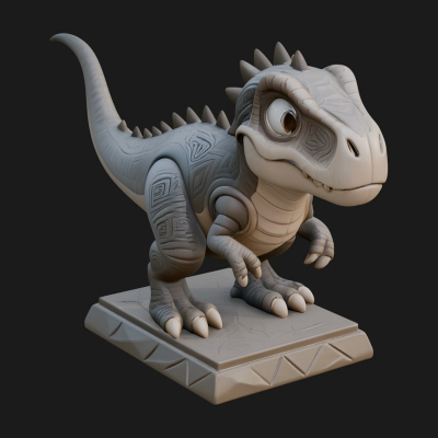 Cute Cartoon Dinosaur Statue Design 2 3D Print Model