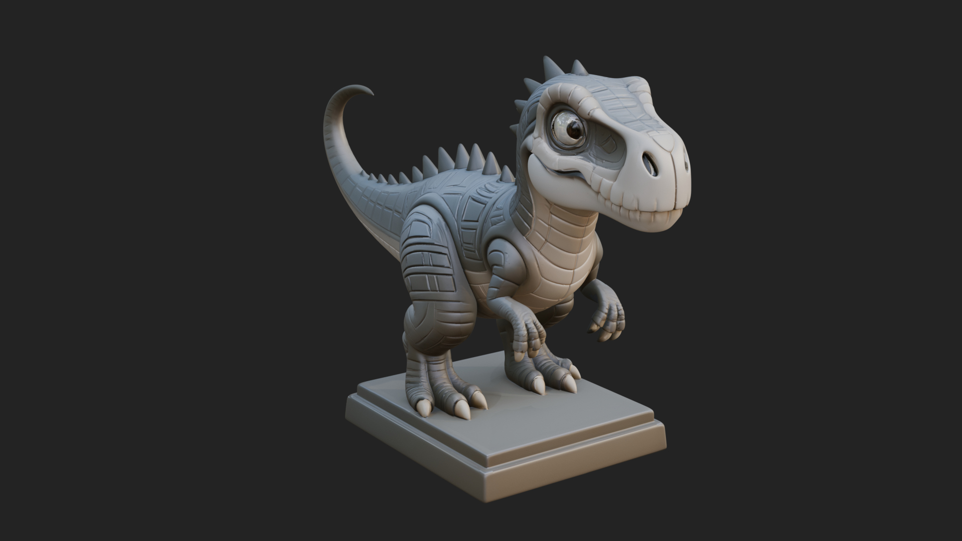Cute Cartoon Dinosaur Statue Design 3 3D Print Model 3D Model