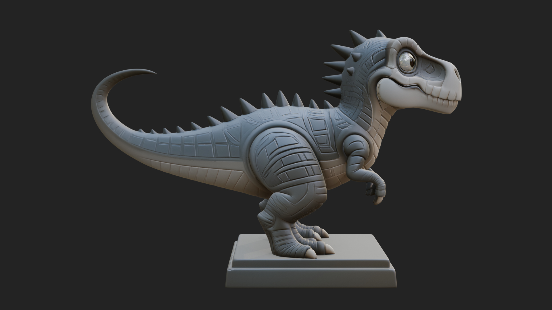 Cute Cartoon Dinosaur Statue Design 3 3D Print Model 3D Model