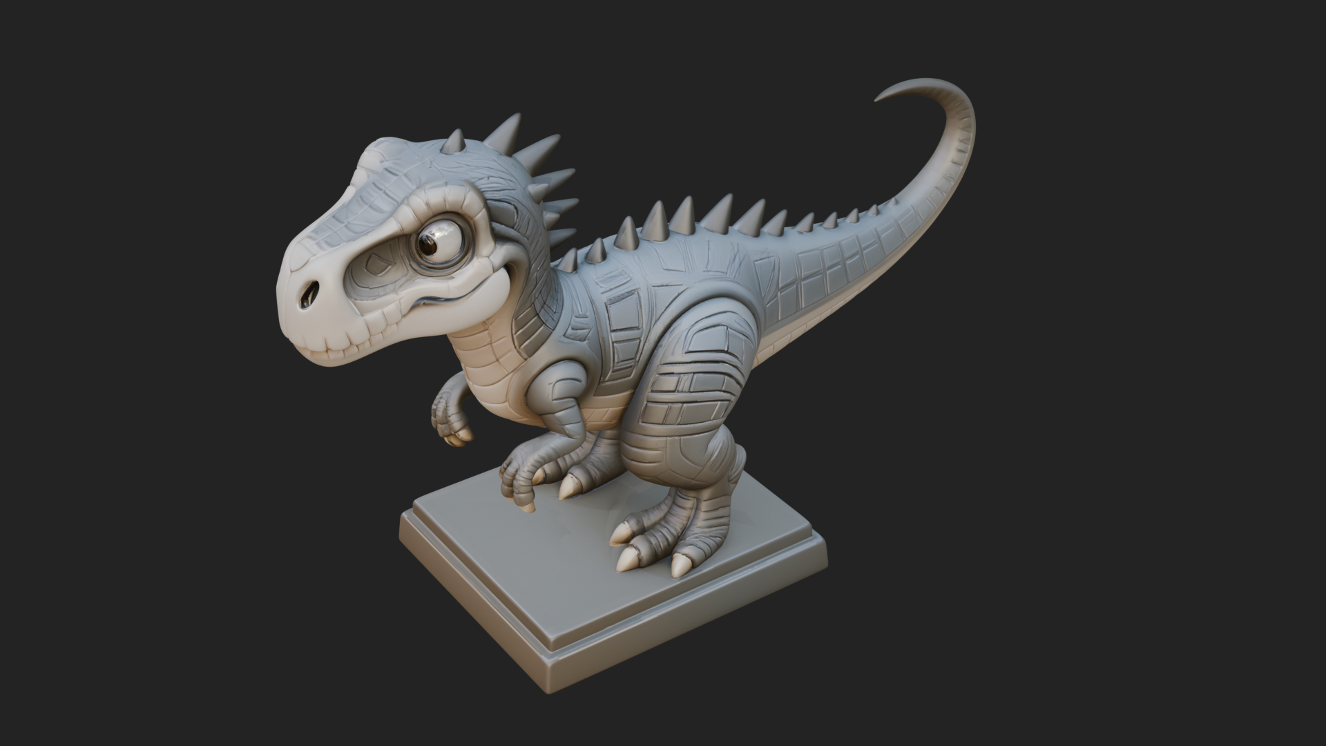 Cute Cartoon Dinosaur Statue Design 3 3D Print Model 3D Model