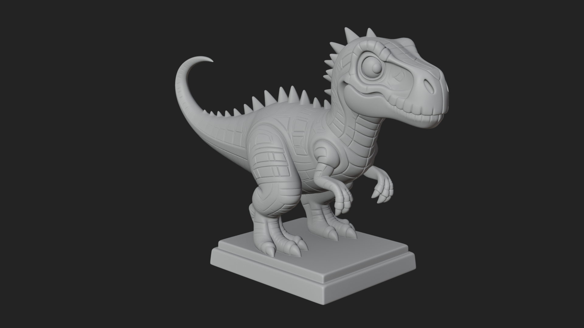 Cute Cartoon Dinosaur Statue Design 3 3D Print Model 3D Model