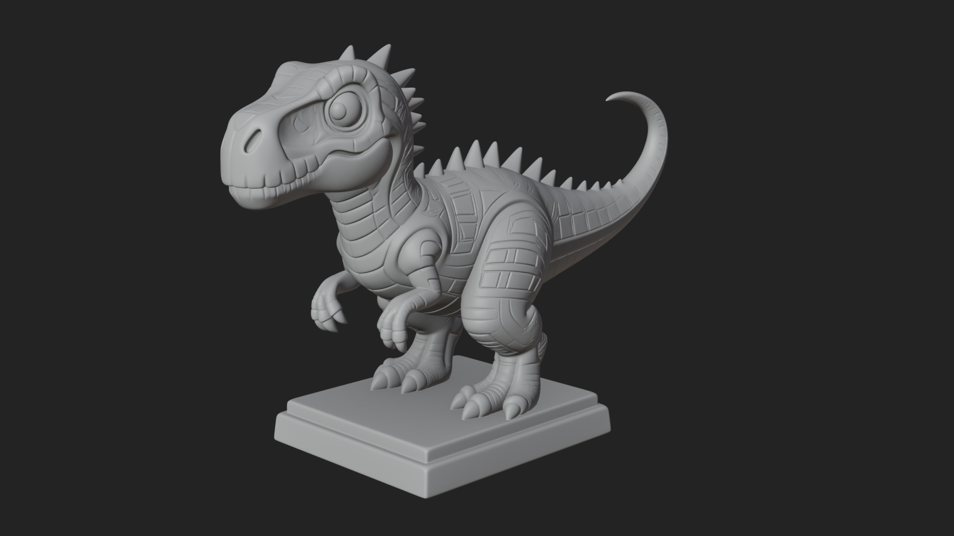 Cute Cartoon Dinosaur Statue Design 3 3D Print Model 3D Model