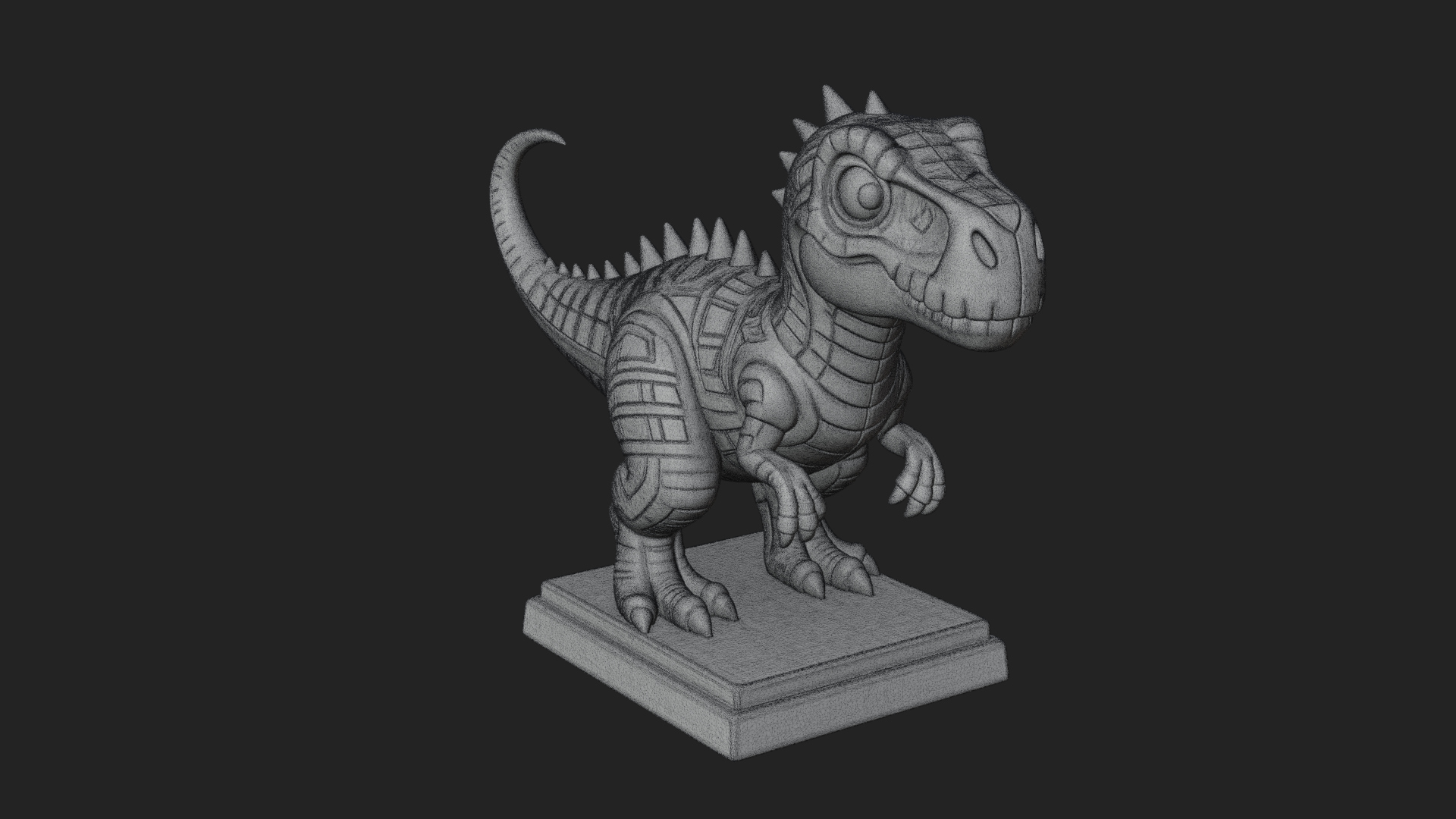Cute Cartoon Dinosaur Statue Design 3 3D Print Model 3D Model