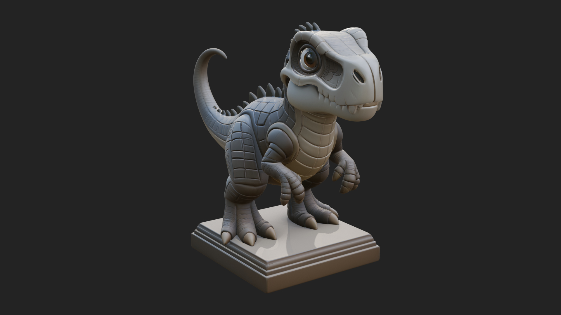 Cute Cartoon Dinosaur Statue Design 4 3D Print Model 3D Model