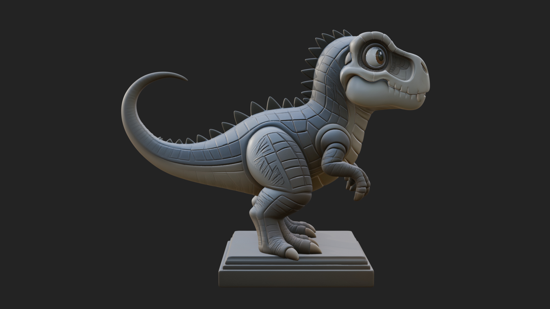 Cute Cartoon Dinosaur Statue Design 4 3D Print Model 3D Model