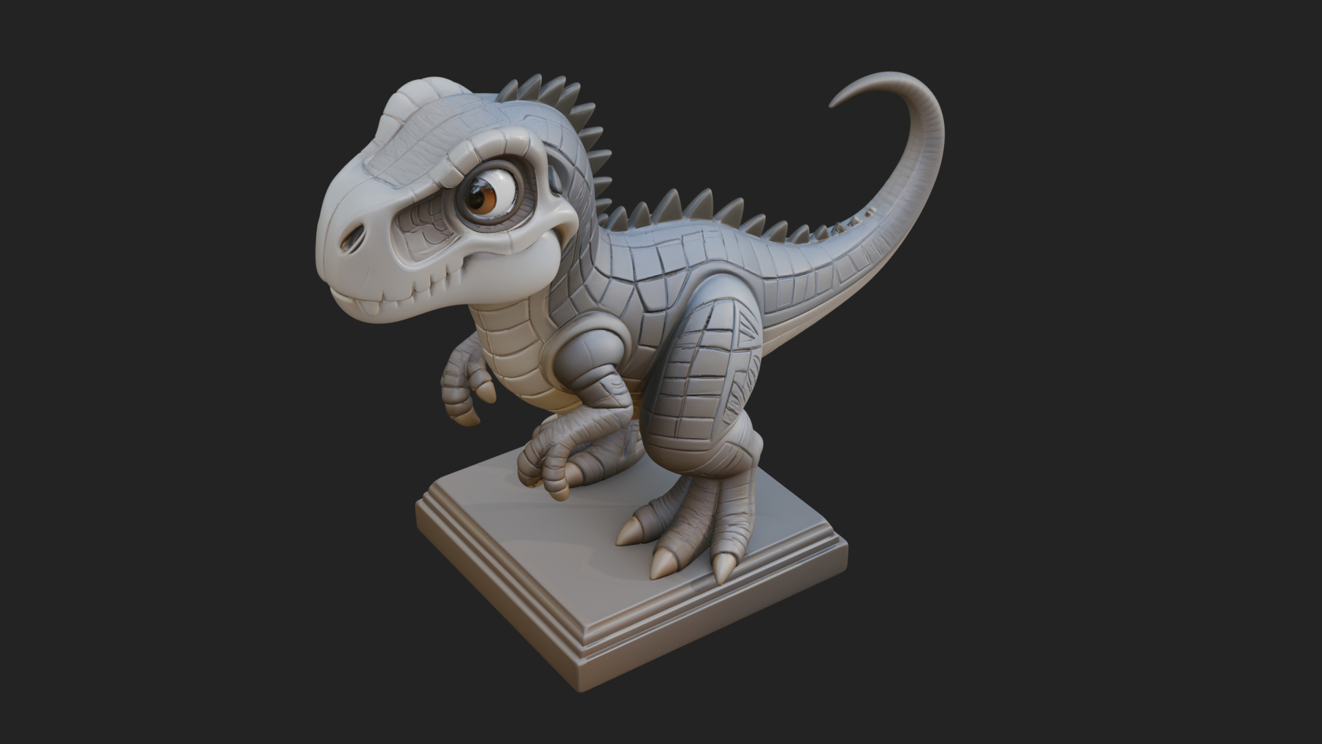Cute Cartoon Dinosaur Statue Design 4 3D Print Model 3D Model