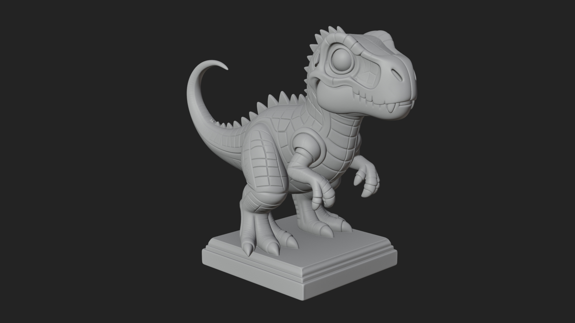 Cute Cartoon Dinosaur Statue Design 4 3D Print Model 3D Model